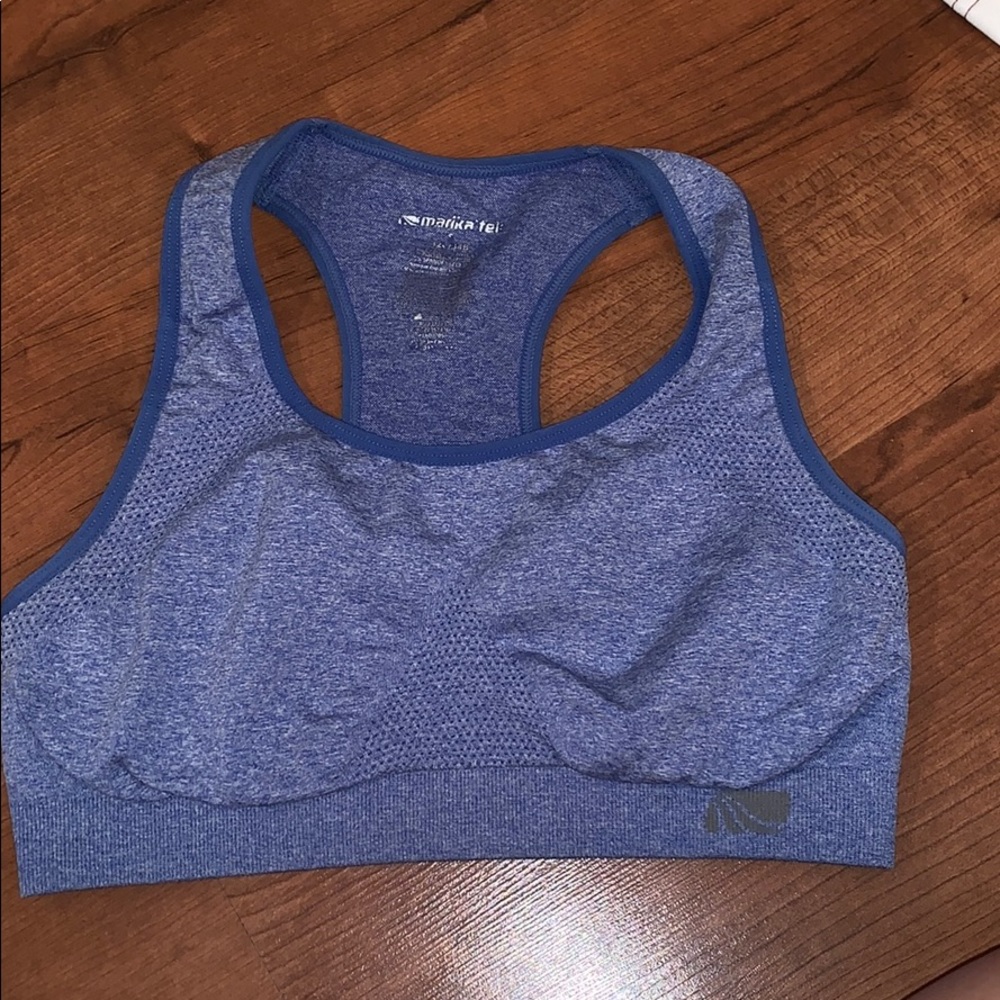 Blue racer back sports bra
